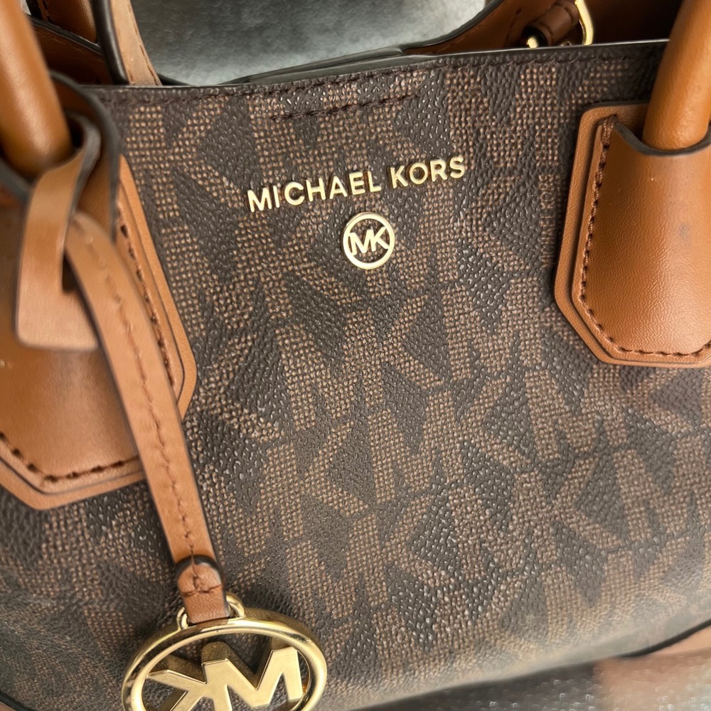 Michael Kors Mercer Medium Messenger Bag Brown Logo Signature Crossbody Satchel